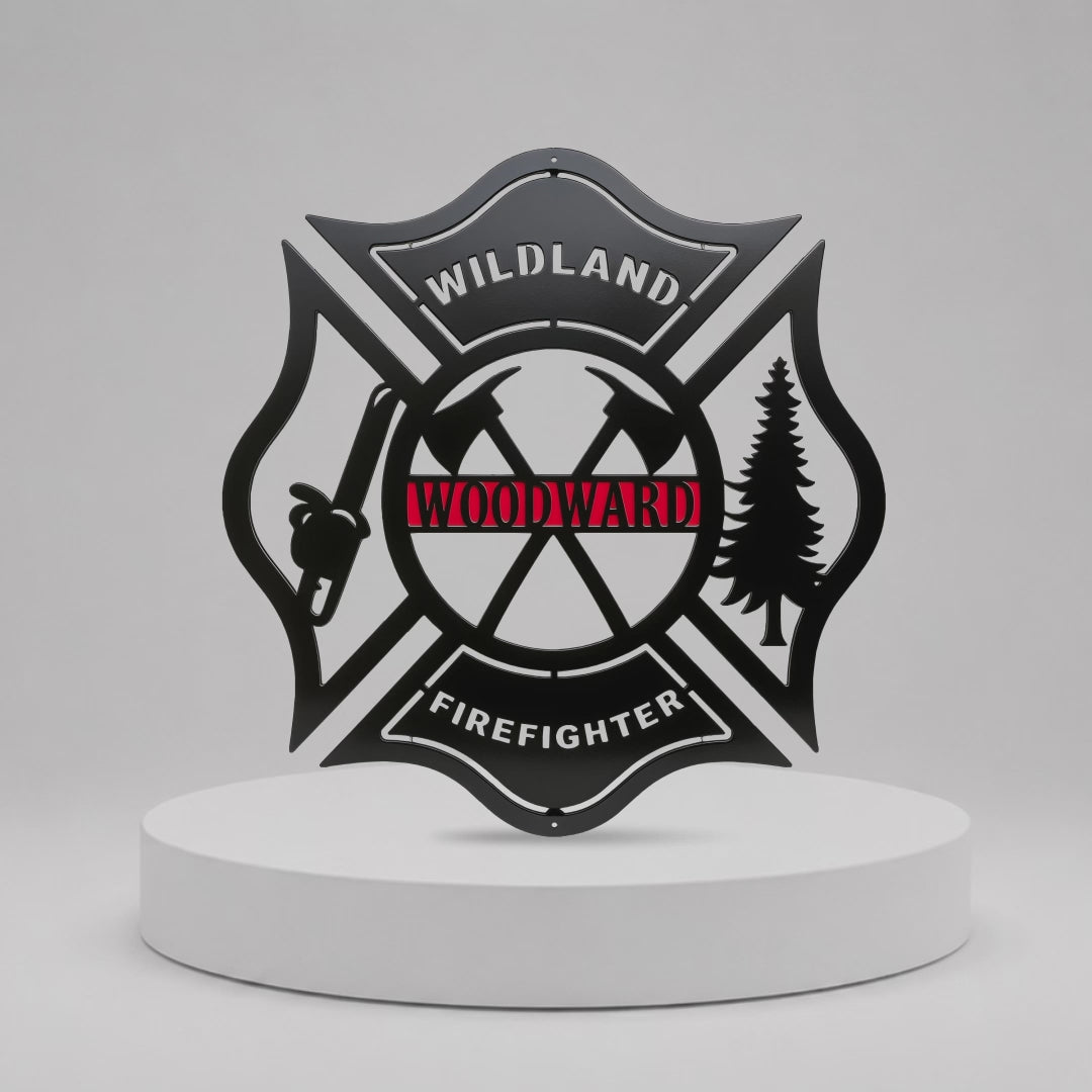 Firefighter Metal Sign — Custom Wildland Maltese Cross First Responder Plaque