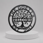Hermoso letrero del Árbol de la Vida para familias — Decoración metálica con nombre personalizado