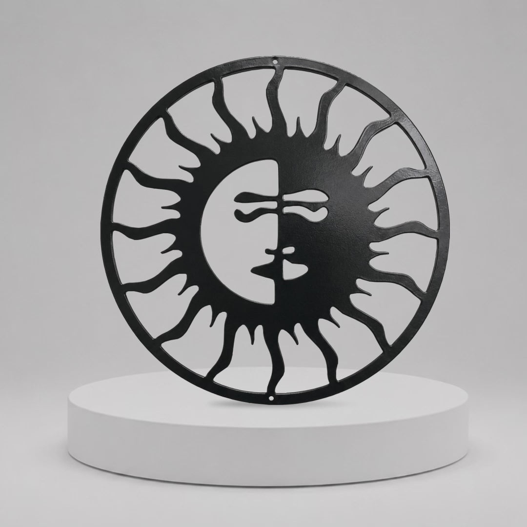 Arte Metálico de Pared Personalizado Sol y Luna para Espacios Exteriores