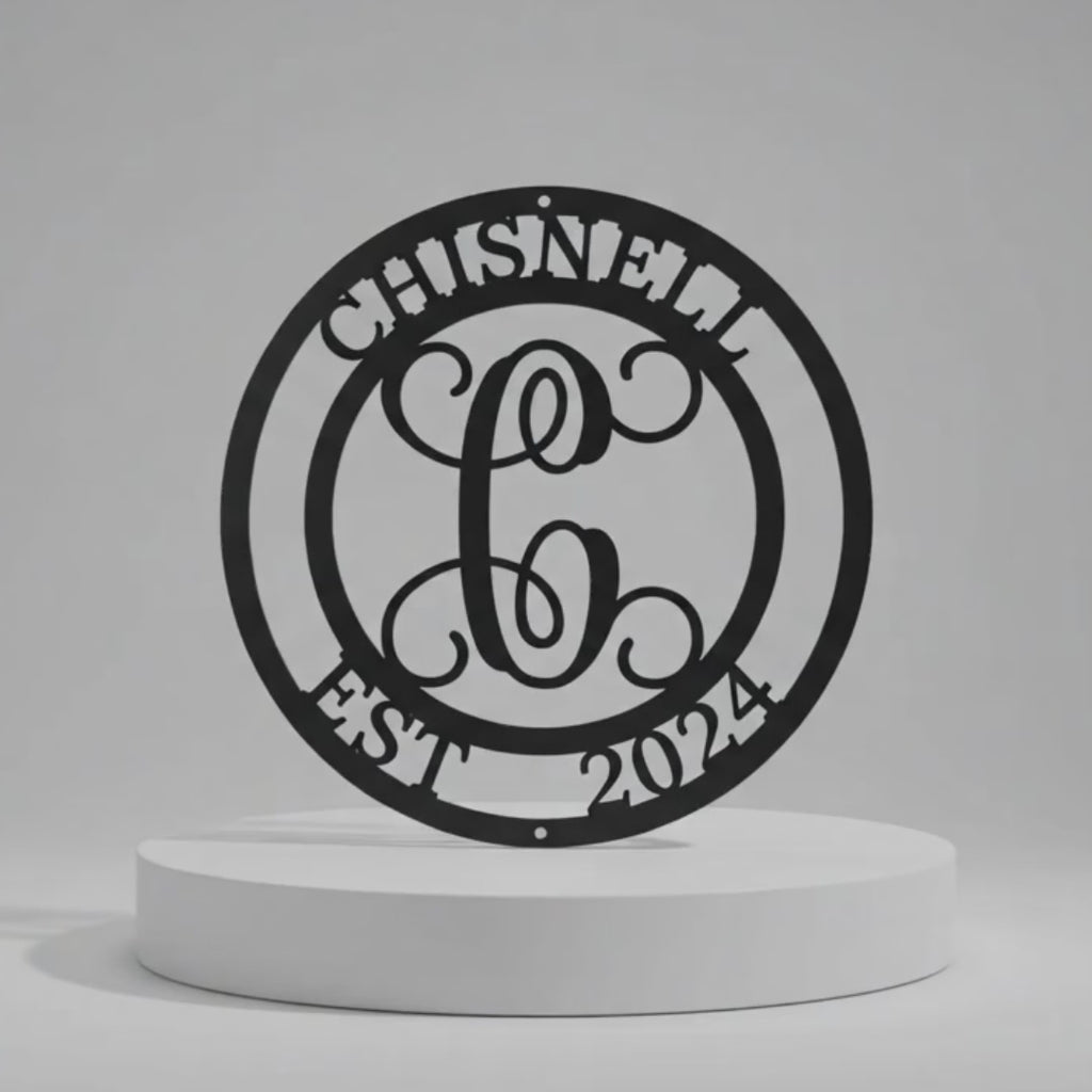 Monogram Metal Sign with Family Name, Custom Metal Wall Decor