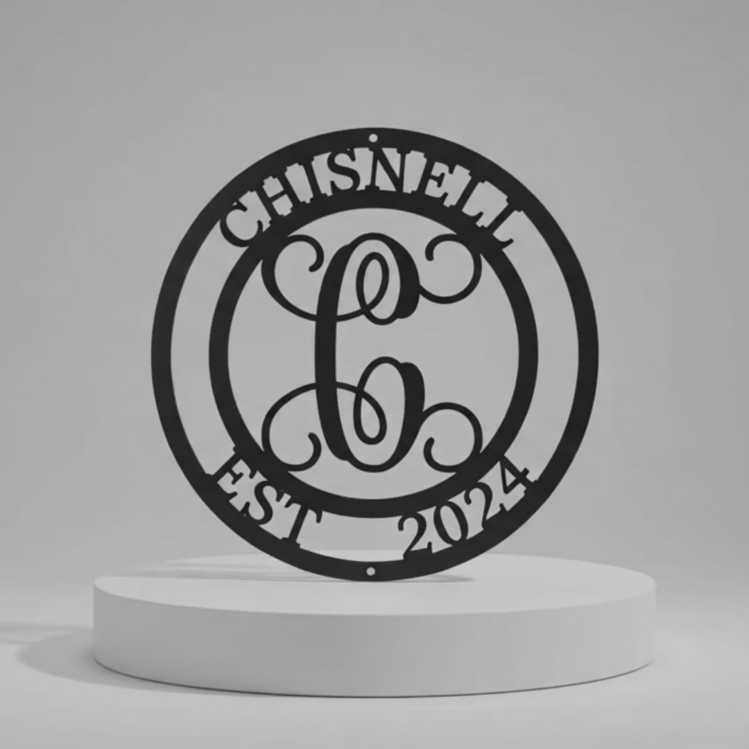 Monogram Metal Sign with Family Name, Custom Metal Wall Decor