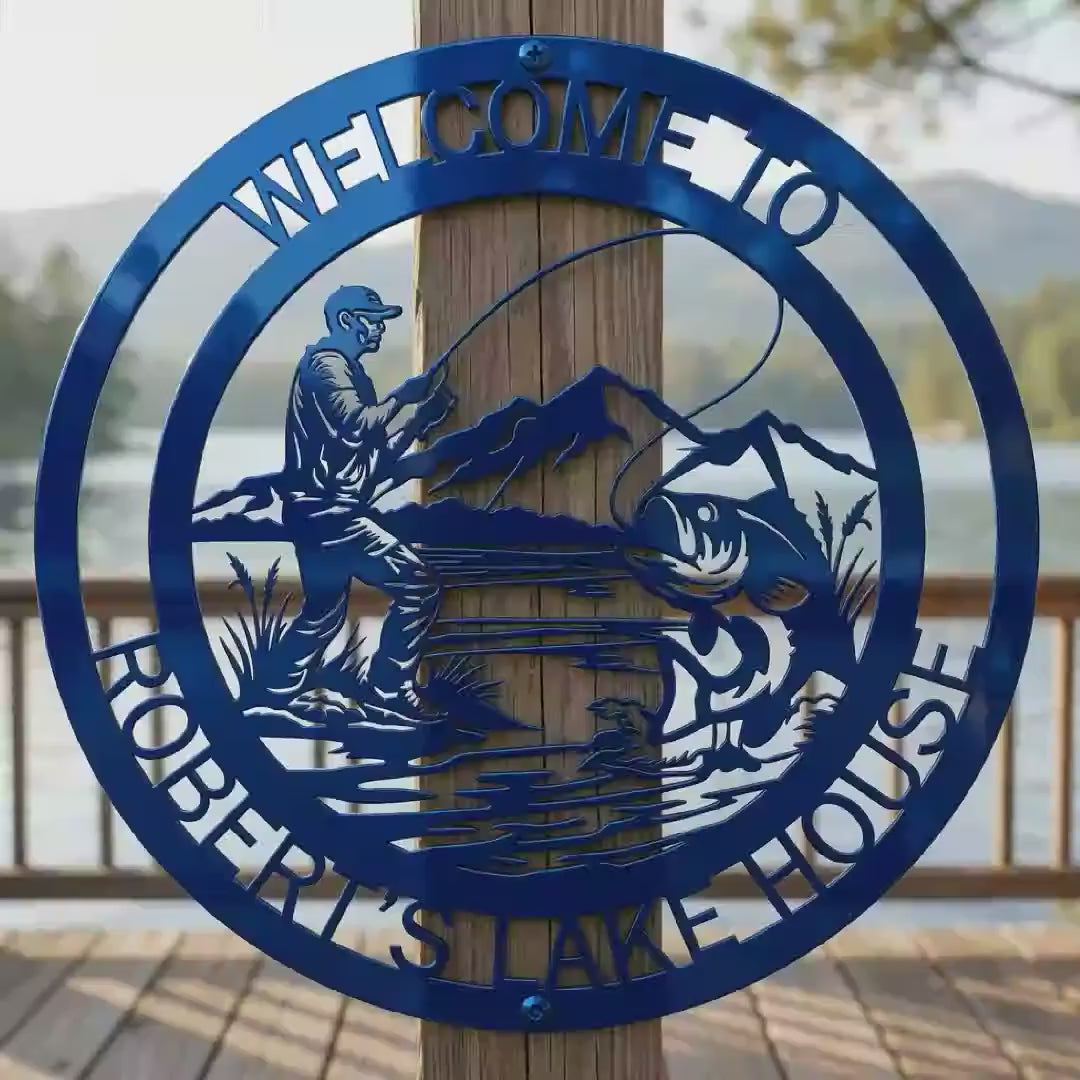 Pro Angler Custom Metal Sign: Personalized Fishing Plaque for Fishermans Gifts, AirBNB Address Sign & Front Door Decor