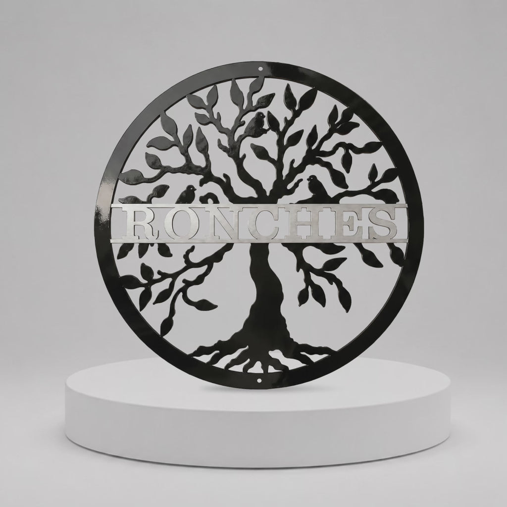 Letrero de árbol personalizado de dos colores — Regalo de decoración de pared de metal personalizado