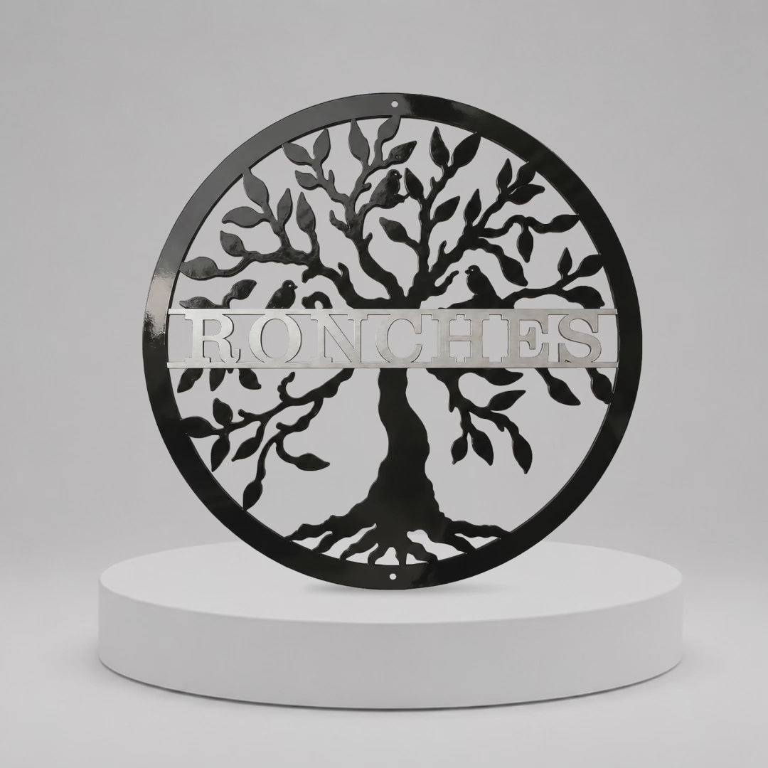 Letrero de árbol personalizado de dos colores — Regalo de decoración de pared de metal personalizado