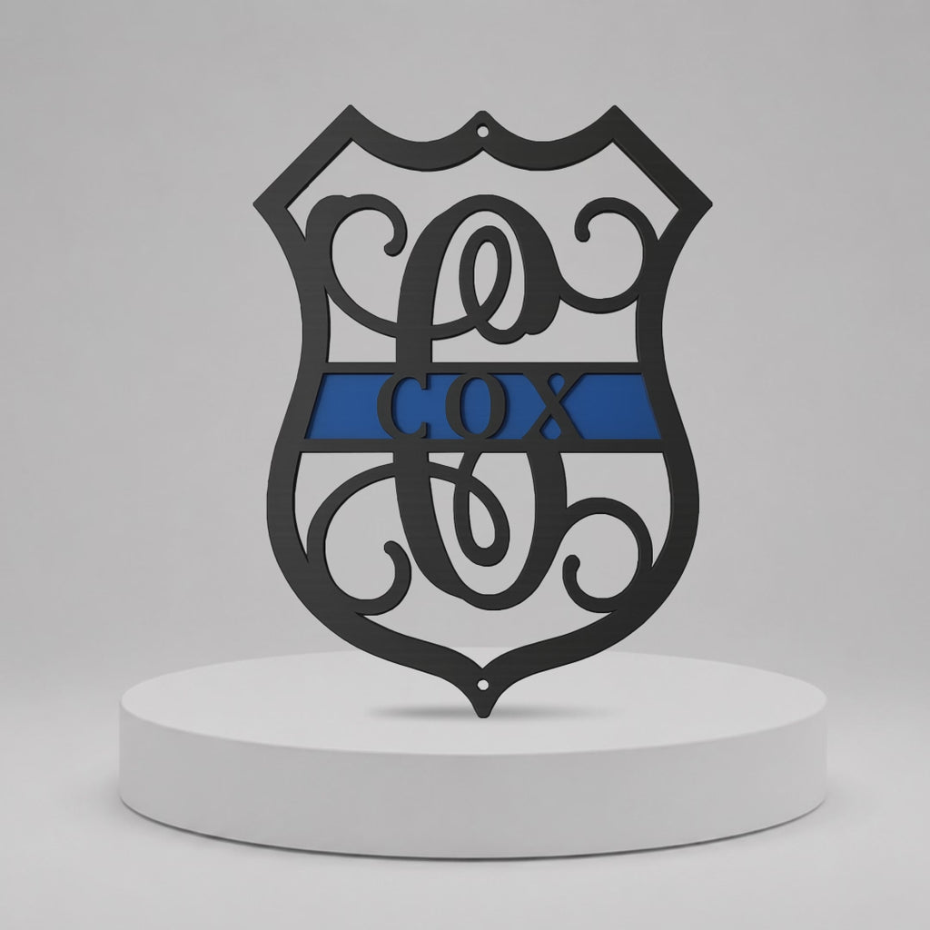 Placa de policía – Letrero de metal personalizado con monograma de vid