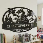 Personalized Dragon Name Plaque: Custom Bold Line Dragons Playhouse Door Sign & Kids Room Decor