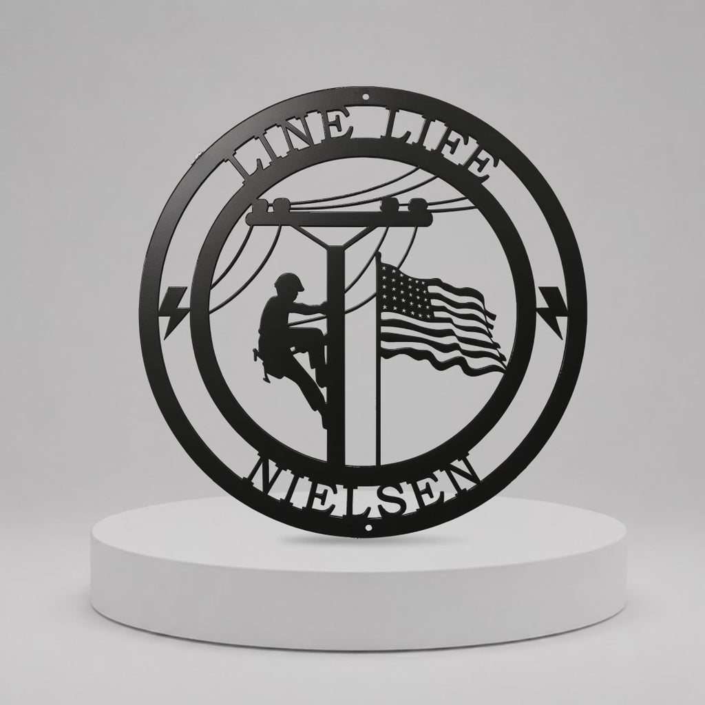 Letrero metálico de liniero con fecha de servicio – Placa de arte de pared personalizada