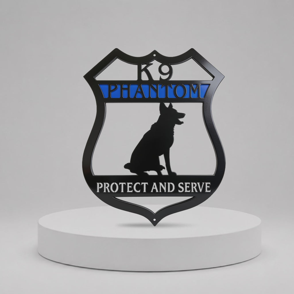 Letrero personalizado de Pastor Alemán K9 de la Policía para hogares y perreras