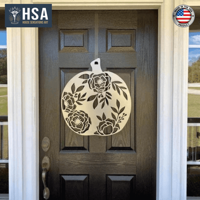 Pumpkin Door Decor – Floral Metal Sign for Fall & Thanksgiving - HouseSensationsArt