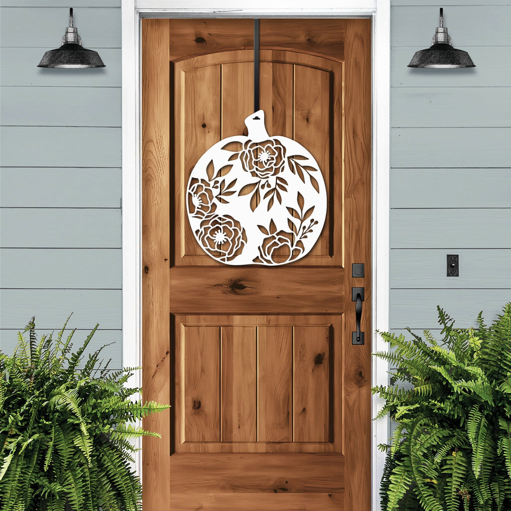 Pumpkin Door Decor – Floral Metal Sign for Fall & Thanksgiving - HouseSensationsArt