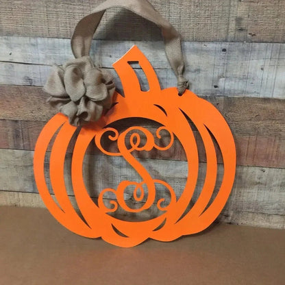 Pumpkin Monogram Front Door Wreath - Customizable Metal Door Decor - Personalized Welcome Sign - Durable, Rust - Resistant, Perfect for Home, Porch, and Garden – Unique Seasonal Gift - HouseSensationsArt