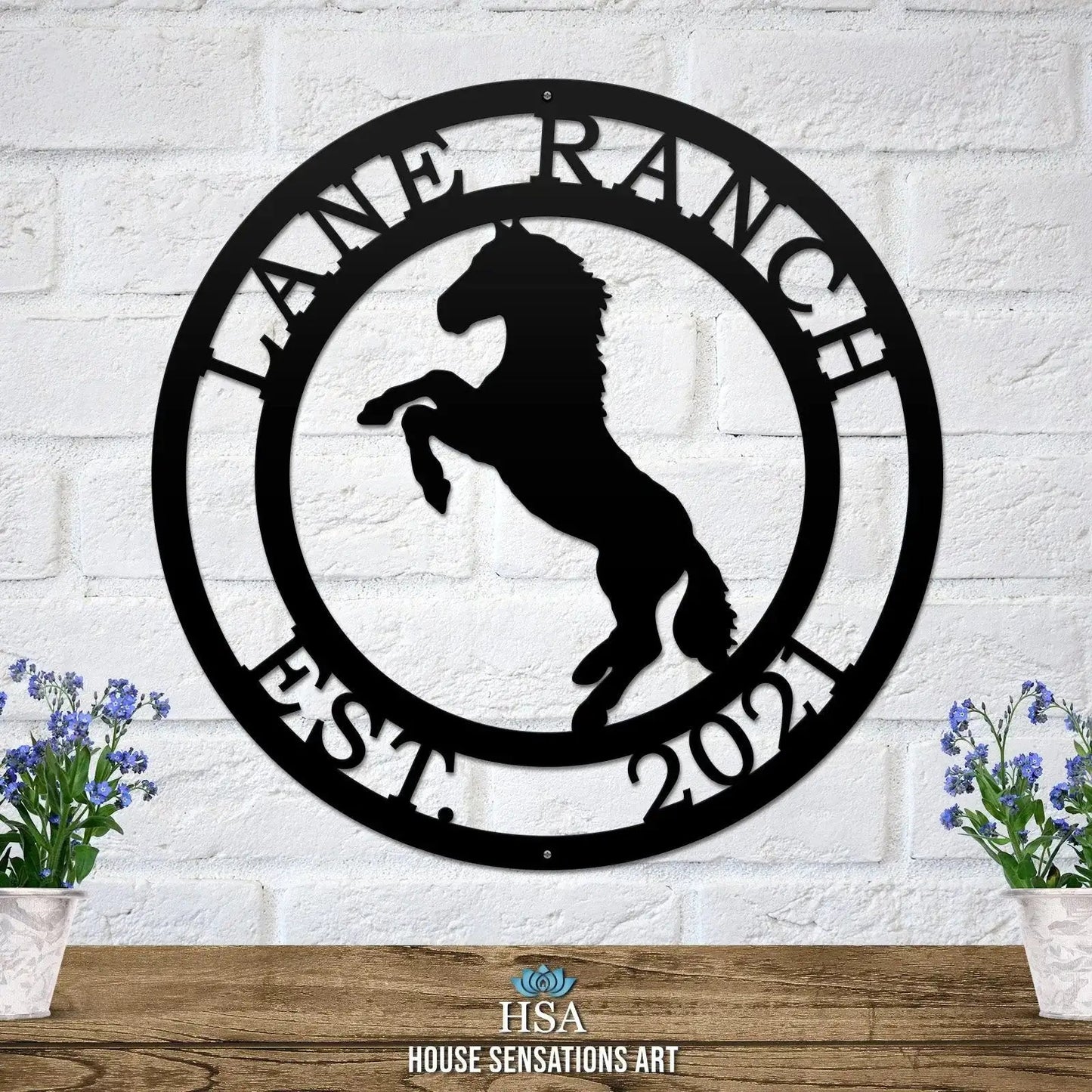 Rearing Horse Ranch Sign - Custom Metal House Number Plaque - Perfect for Outdoor Decor in Gardens, Yards, or Farms - Ideal Housewarming Gift for Animal Lovers - HouseSensationsArt