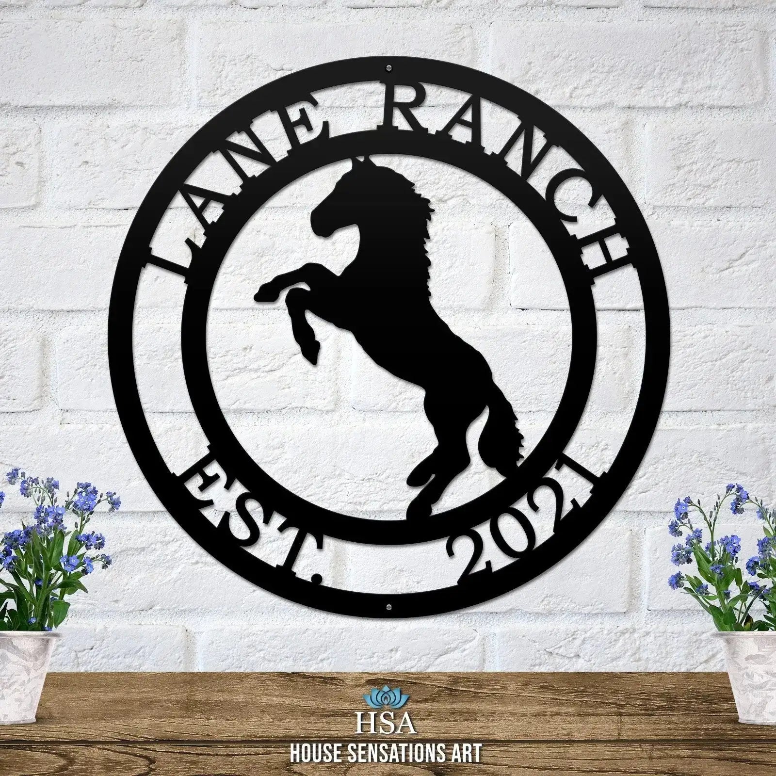 Rearing Horse Ranch Sign - Custom Metal House Number Plaque - Perfect for Outdoor Decor in Gardens, Yards, or Farms - Ideal Housewarming Gift for Animal Lovers - HouseSensationsArt