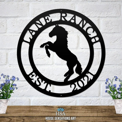 Rearing Horse Ranch Sign - Custom Metal House Number Plaque - Perfect for Outdoor Decor in Gardens, Yards, or Farms - Ideal Housewarming Gift for Animal Lovers - HouseSensationsArt