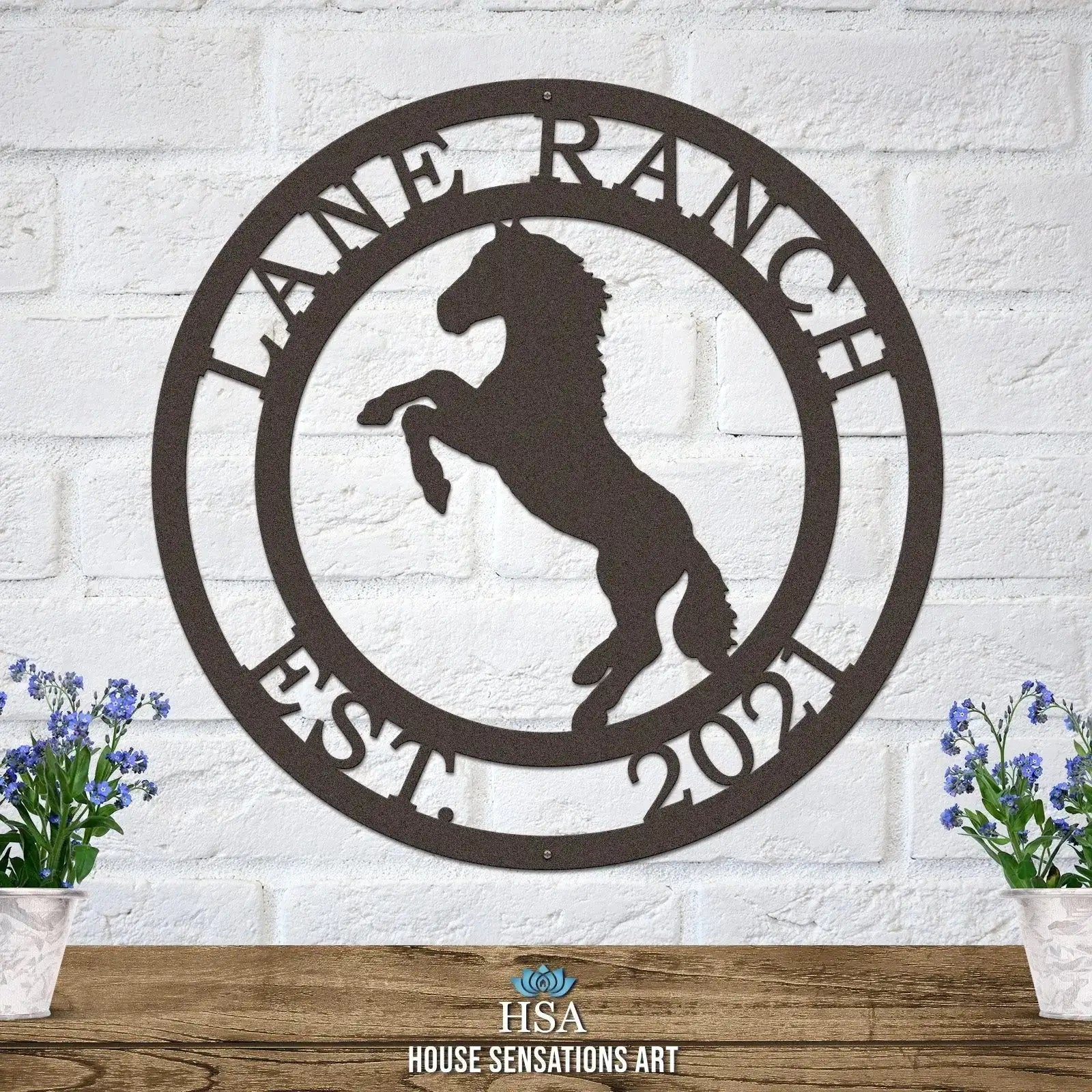 Rearing Horse Ranch Sign - Custom Metal House Number Plaque - Perfect for Outdoor Decor in Gardens, Yards, or Farms - Ideal Housewarming Gift for Animal Lovers - HouseSensationsArt