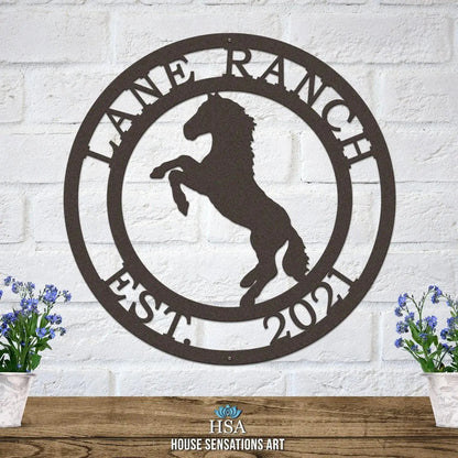 Rearing Horse Ranch Sign - Custom Metal House Number Plaque - Perfect for Outdoor Decor in Gardens, Yards, or Farms - Ideal Housewarming Gift for Animal Lovers - HouseSensationsArt