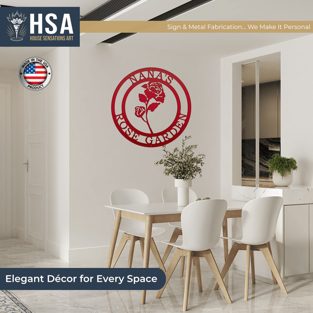 Red Rose Custom Metal Wall Decor Sign - Personalized Floral Decor - Garden Welcome Sign - Spring Porch Art - TTS - HouseSensationsArt