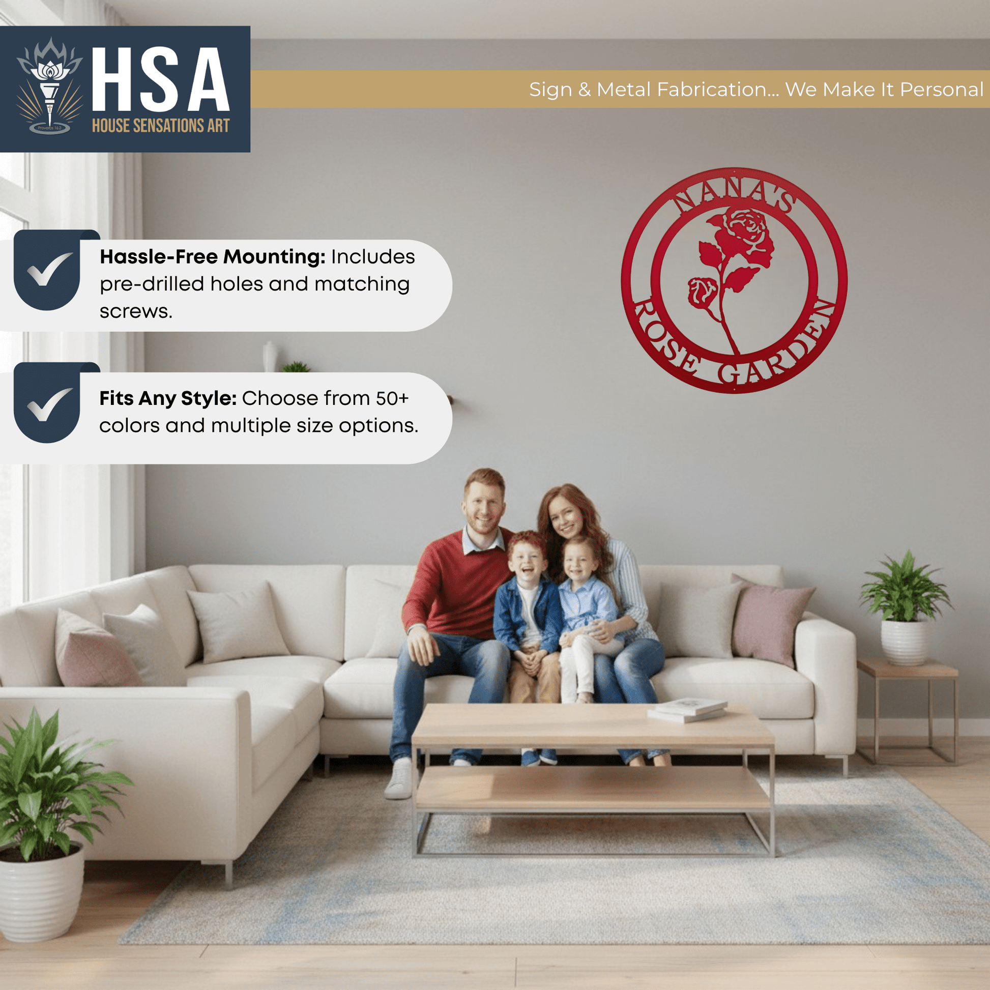 Red Rose Custom Metal Wall Decor Sign - Personalized Floral Decor - Garden Welcome Sign - Spring Porch Art - TTS - HouseSensationsArt