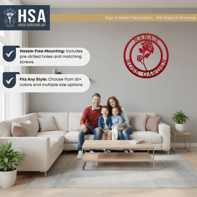 Red Rose Custom Metal Wall Decor Sign - Personalized Floral Decor - Garden Welcome Sign - Spring Porch Art - TTS - HouseSensationsArt