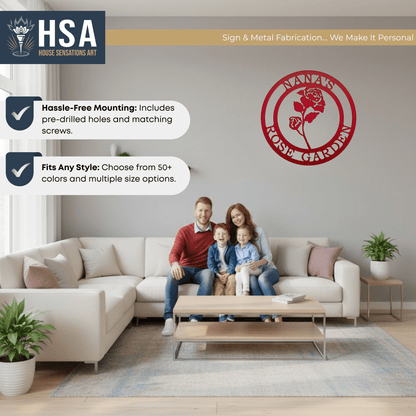 Red Rose Custom Metal Wall Decor Sign - Personalized Floral Decor - Garden Welcome Sign - Spring Porch Art - TTS - HouseSensationsArt