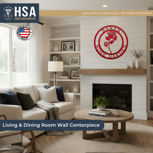 Red Rose Custom Metal Wall Decor Sign - Personalized Floral Decor - Garden Welcome Sign - Spring Porch Art - TTS - HouseSensationsArt