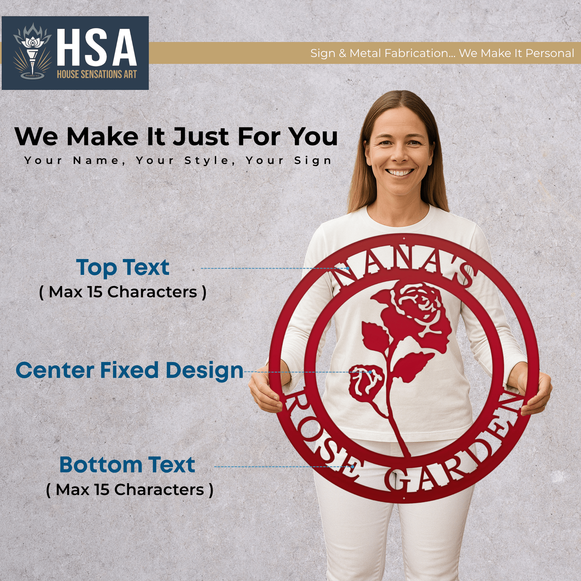 Red Rose Custom Metal Wall Decor Sign - Personalized Floral Decor - Garden Welcome Sign - Spring Porch Art - TTS - HouseSensationsArt