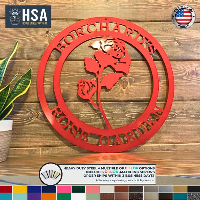 Red Rose Custom Metal Wall Decor Sign - Personalized Floral Decor - Garden Welcome Sign - Spring Porch Art - TTS - HouseSensationsArt