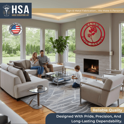 Red Rose Custom Metal Wall Decor Sign - Personalized Floral Decor - Garden Welcome Sign - Spring Porch Art - TTS - HouseSensationsArt