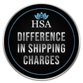 Round metal sign on black background with HSA House Sensations Art logo and text about reshipping fees, informational decorative sign
