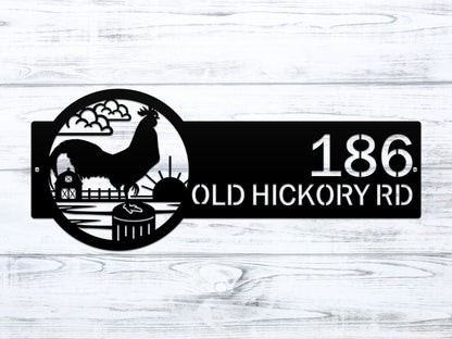 Rooster Farm Address Sign Plaque – Custom House Numbers & Street Name Sign – Weather - Resistant Outdoor Address Signs for Home Décor & Housewarming Gift - HouseSensationsArt