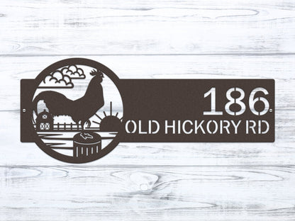 Rooster Farm Address Sign Plaque – Custom House Numbers & Street Name Sign – Weather - Resistant Outdoor Address Signs for Home Décor & Housewarming Gift - HouseSensationsArt