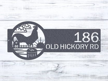 Rooster Farm Address Sign Plaque – Custom House Numbers & Street Name Sign – Weather - Resistant Outdoor Address Signs for Home Décor & Housewarming Gift - HouseSensationsArt