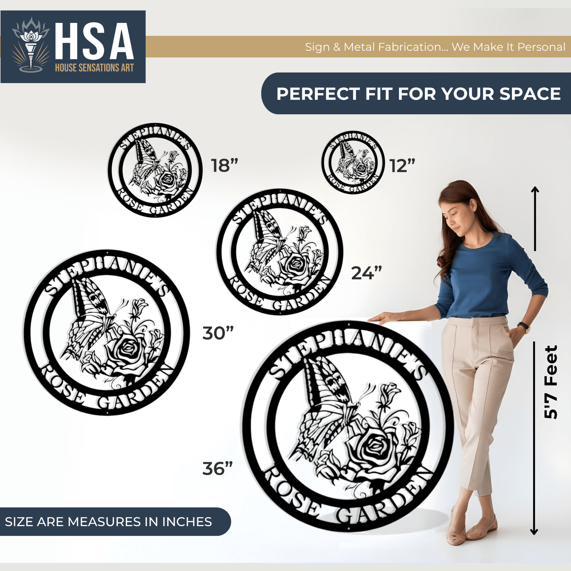 Rose & Butterfly Garden Signs – Decorative Metal Outdoor Plaque - HouseSensationsArt