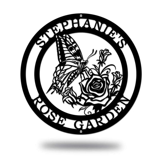 Rose & Butterfly Garden Signs – Decorative Metal Outdoor Plaque - HouseSensationsArt