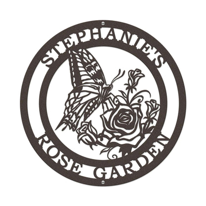 Rose & Butterfly Garden Signs – Decorative Metal Outdoor Plaque - HouseSensationsArt