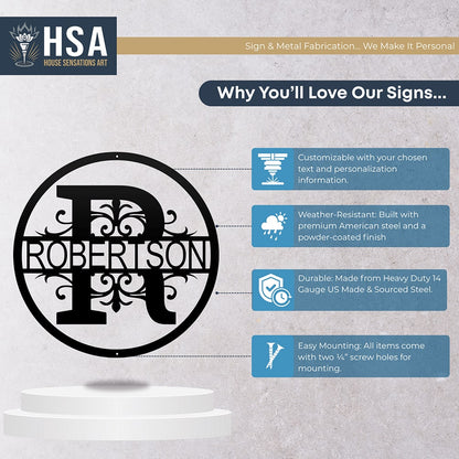 Round Regal Monogram – Personalized Family Name Wall Art - HouseSensationsArt