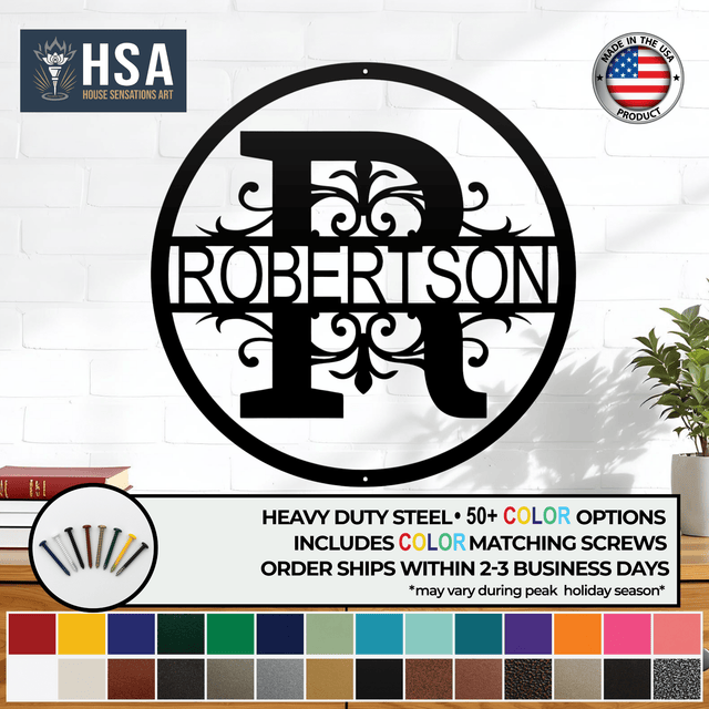 Round Regal Monogram – Personalized Family Name Wall Art - HouseSensationsArt
