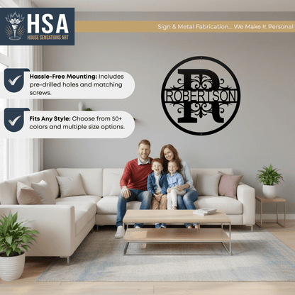 Round Regal Monogram – Personalized Family Name Wall Art - HouseSensationsArt