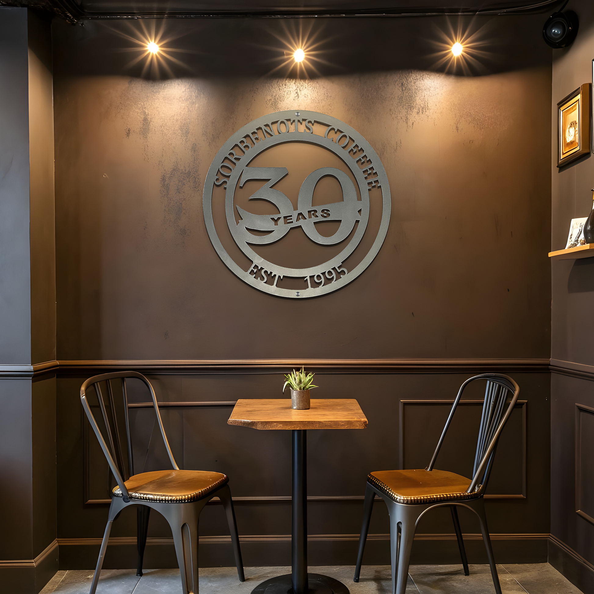 Rustic-style anniversary sign crafted from laser-cut 14-gauge American steel, customized with the year of establishment.