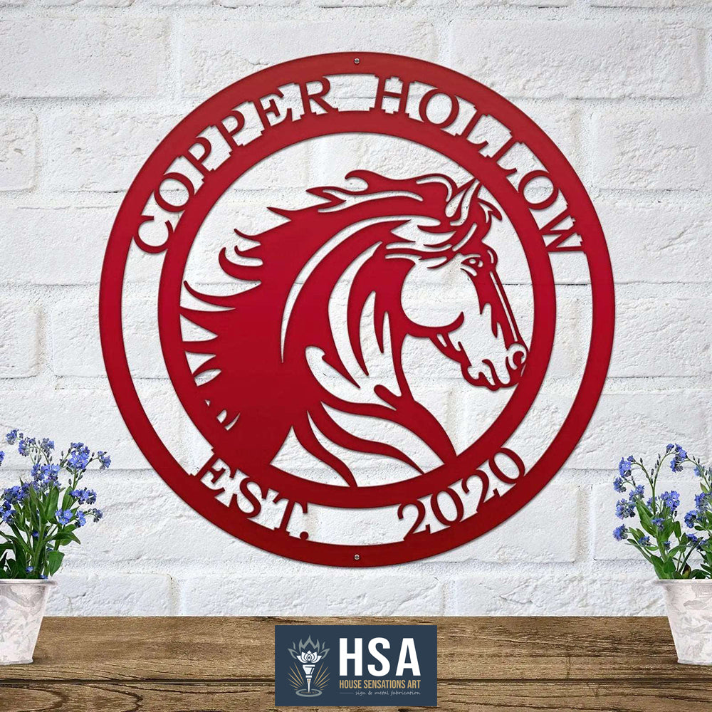 Rustic Horse Address Sign – Custom Metal Decor for Barns & Gates - HouseSensationsArt