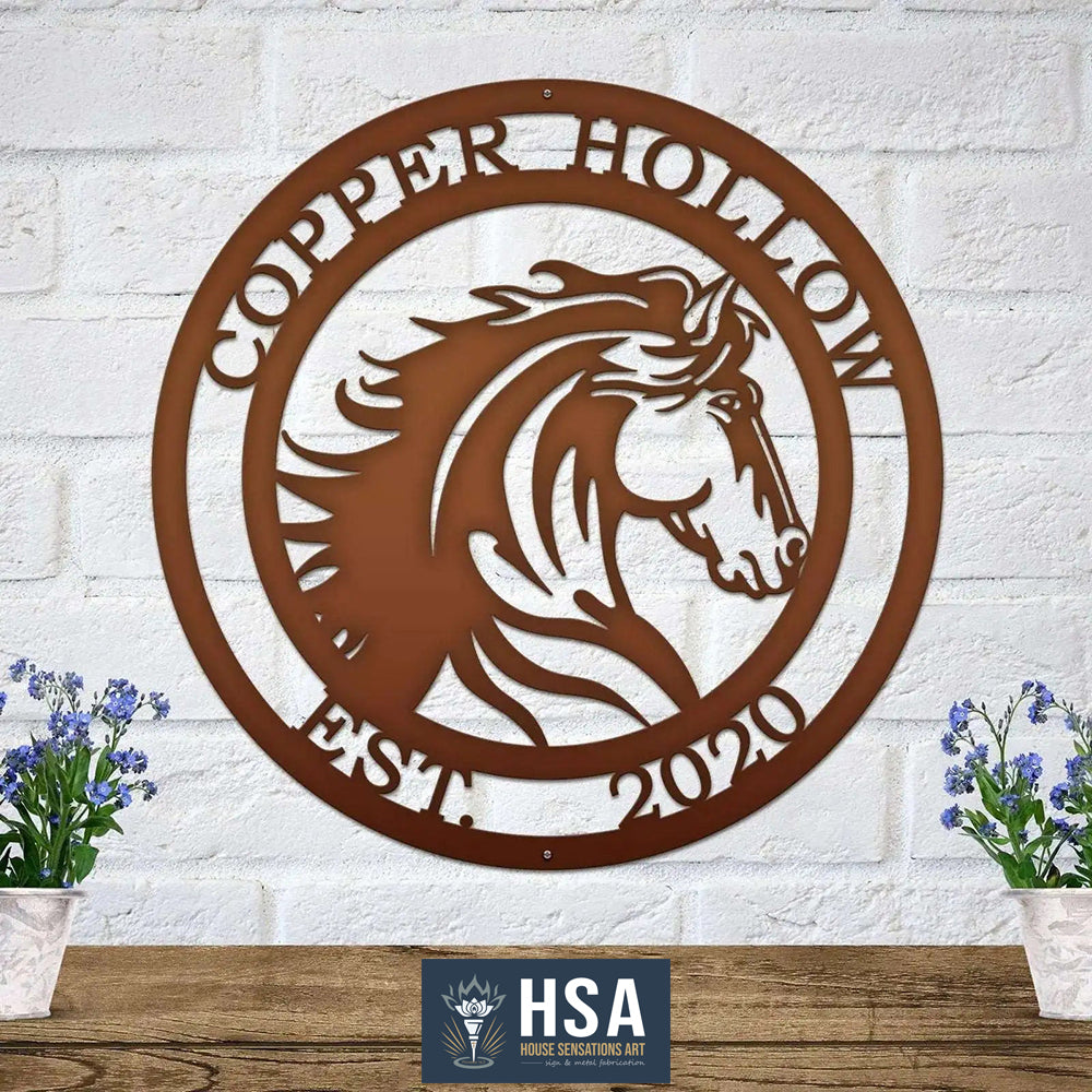 Rustic Horse Address Sign – Custom Metal Decor for Barns & Gates - HouseSensationsArt