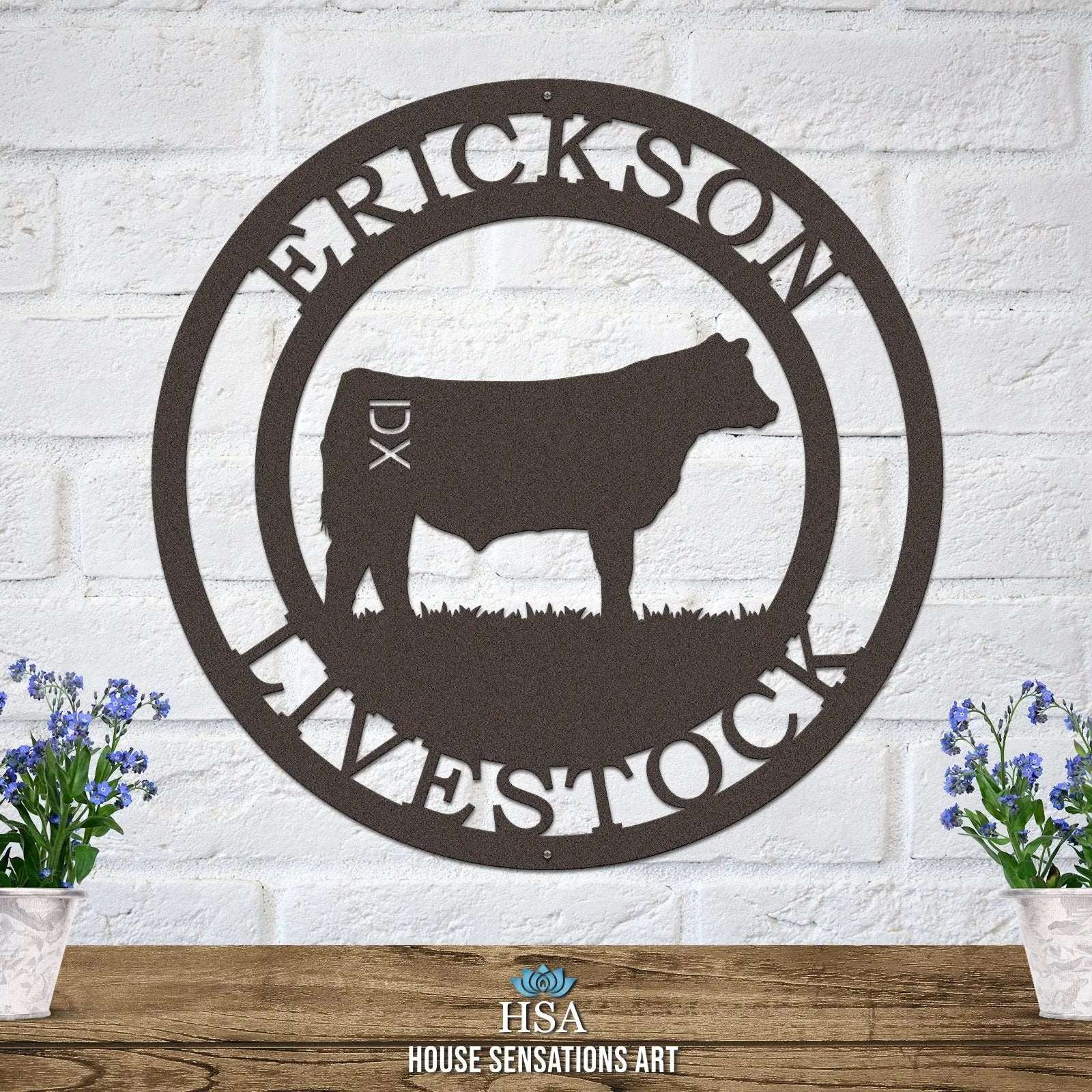 Rustic metal cattle brand sign – durable outdoor house number plaque for farm or ranch

