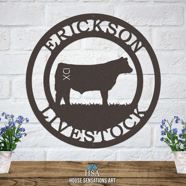 Rustic metal cattle brand sign – durable outdoor house number plaque for farm or ranch
