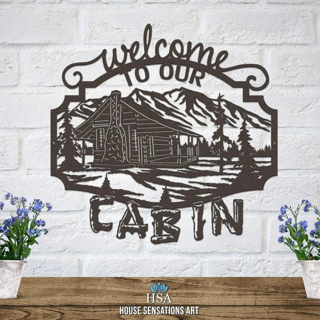 Rustic Metal Welcome to Our Cabin Sign – Wall Decor