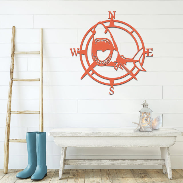 Shark Nautical Compass Wall Art for Coastal Home or Office Decor - HouseSensationsArt