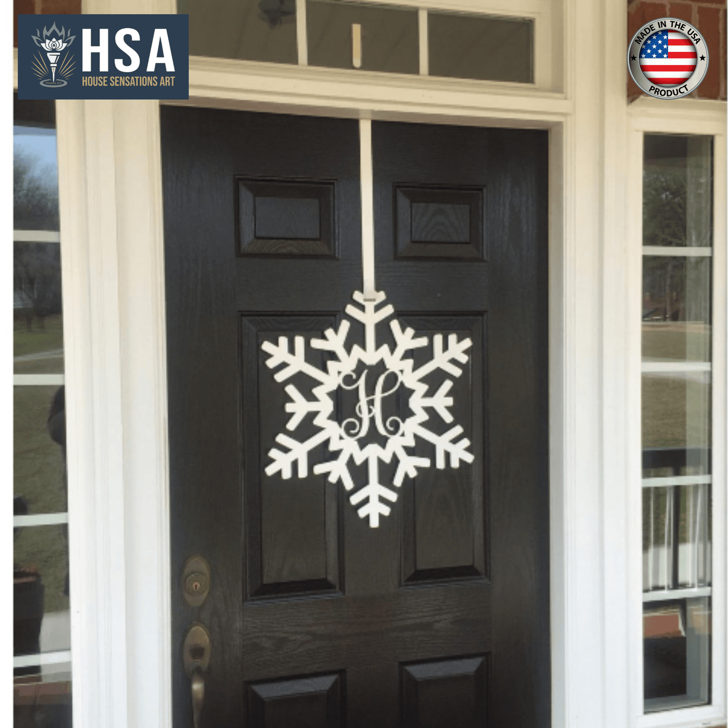 Snowflake Wreath for Front Door – Personalized Holiday Decor - HouseSensationsArt
