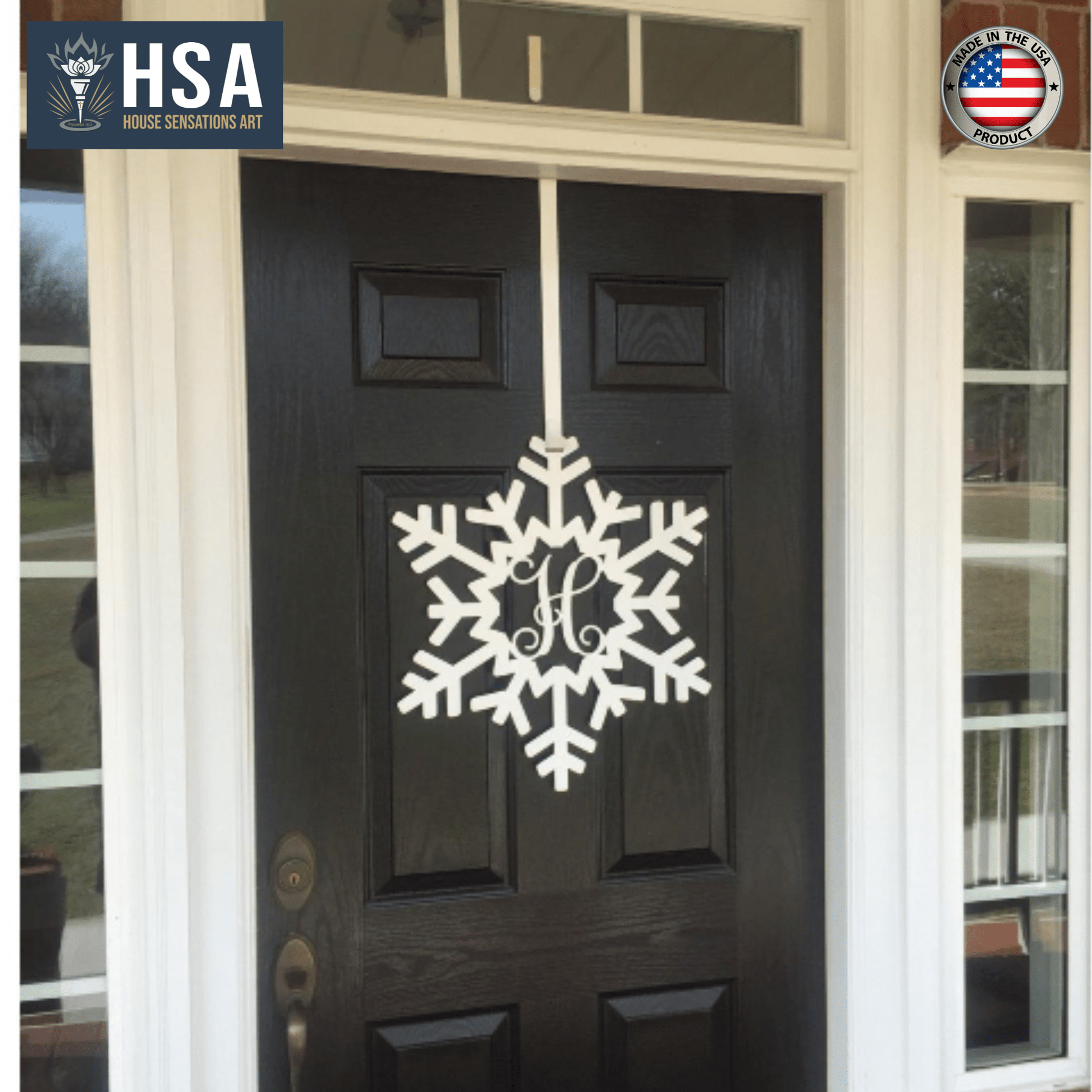Snowflake Wreath for Front Door – Personalized Holiday Decor - HouseSensationsArt