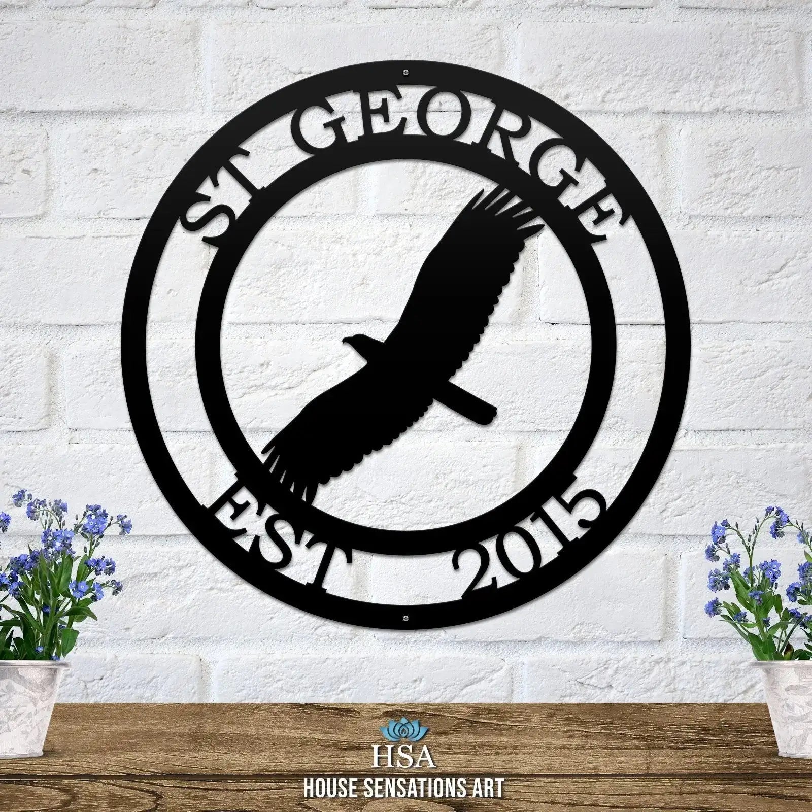 Personalized metal sign featuring a soaring eagle silhouette custom wall art for cabin or lodge decor