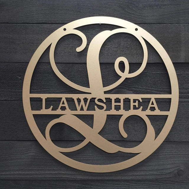 Split letter monogram wall sign – custom laser cut metal art for home decor and front door personalization