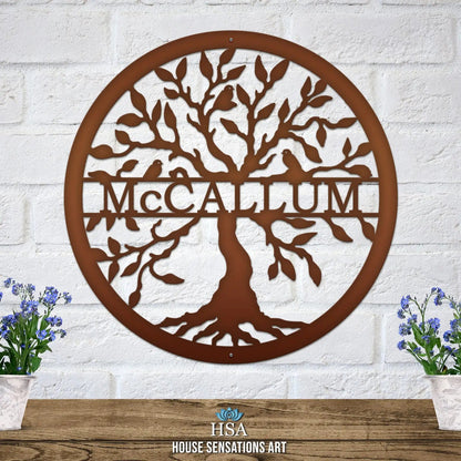 Split Name Tree of Life Monogram Special Offer - Personalized Family Name Sign - Monogram Metal Wall Art - Custom Last Name Sign Wedding Gift - Home Decor Outdoor Metal Sign - HouseSensationsArt